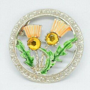 Hollywood  Enamel Rhinestone Scottish Thistle Pin
